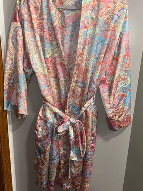 Ralph Lauren Pastel Coral, Aqua & Cream Paisley Kimono